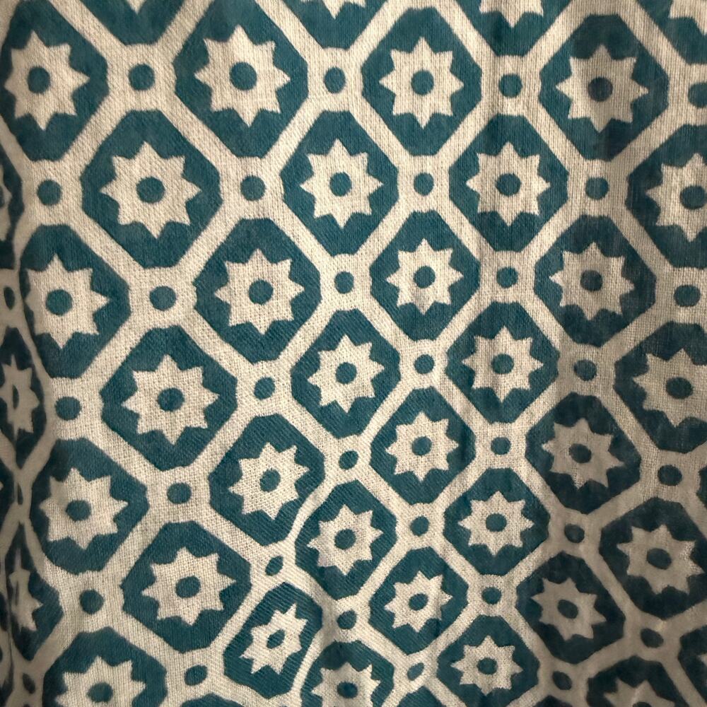 PAX PHILOMENA | Teal Blue and White Cartouche Print Maxi Shirt Dress | Large - Picture 3 of 8